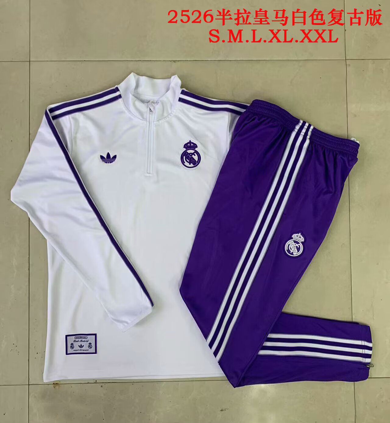 AAA Quality Real Madrid 25/26 Retro Model Tracksuit-White/Purple